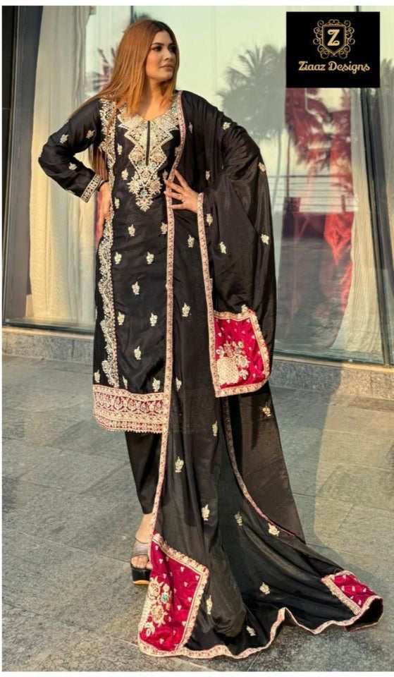 Ziaaz Designs 443 A Chinon Semi Stitched Very Heavy Embroiderd Worked Pakistani Suit