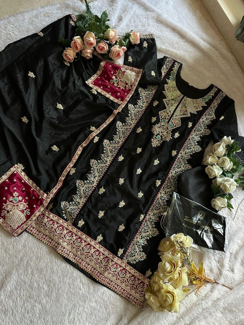 Ziaaz Designs 443 A Chinon Semi Stitched Very Heavy Embroiderd Worked Pakistani Suit