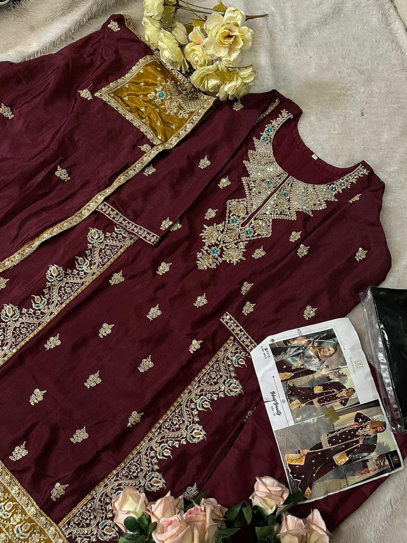 Ziaaz Designs 443 C Chinon Semi Stitched Very Heavy Embroiderd Worked Pakistani Suit