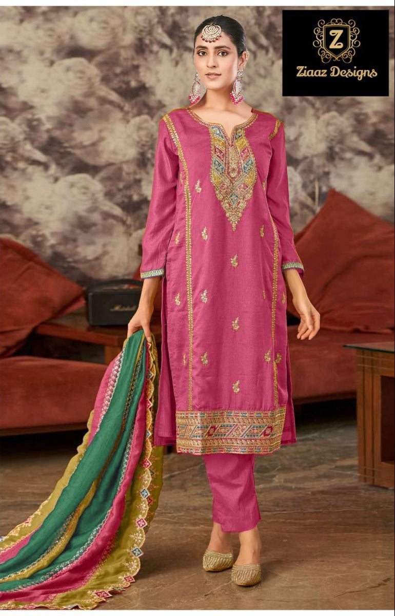 Ziaaz Designs 458 B Chinon Semi Stitched Emboriderd Worked Pakistani Suits