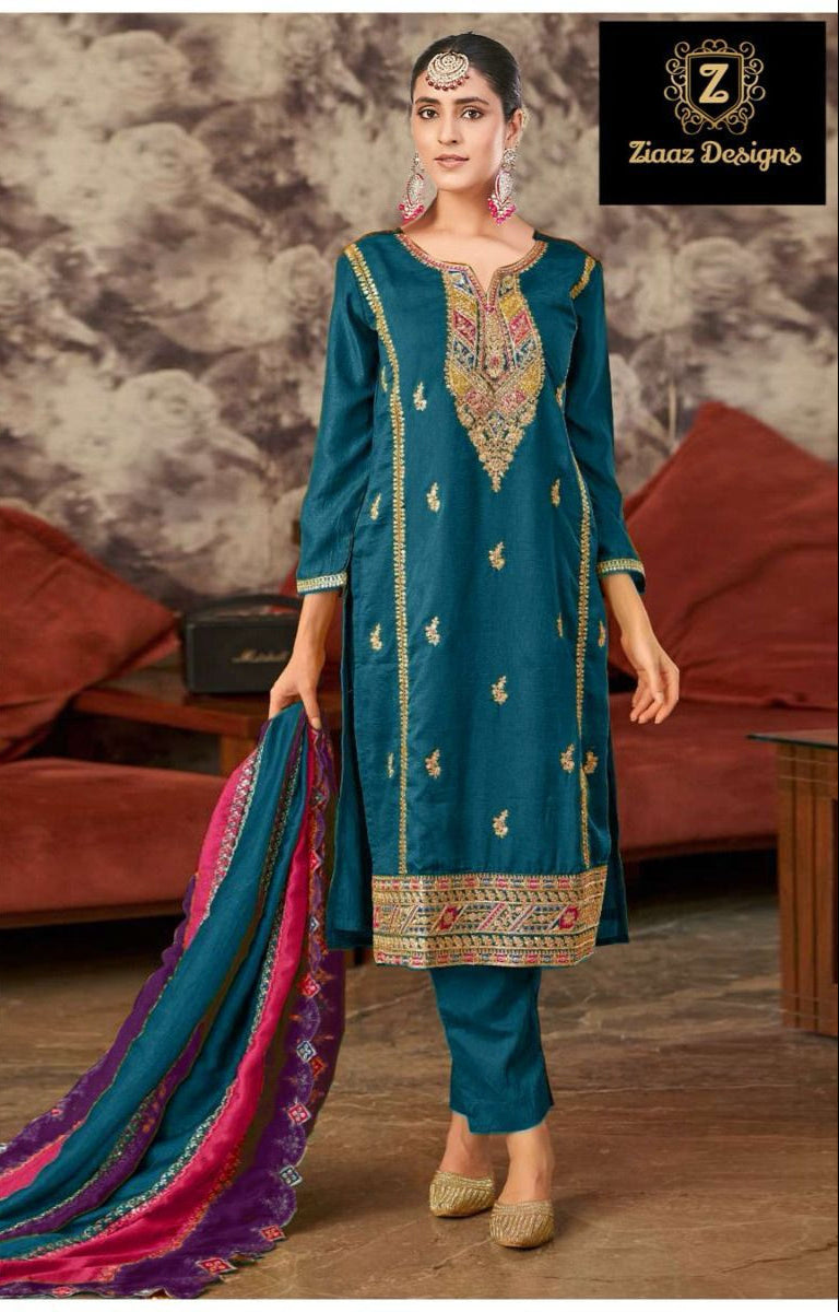 Ziaaz Designs 458 C Chinon Semi Stitched Emboriderd Worked Pakistani Suits