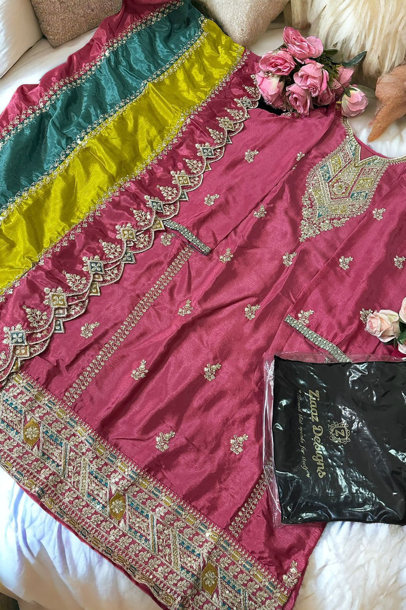 Ziaaz Designs 458 B Chinon Semi Stitched Emboriderd Worked Pakistani Suits