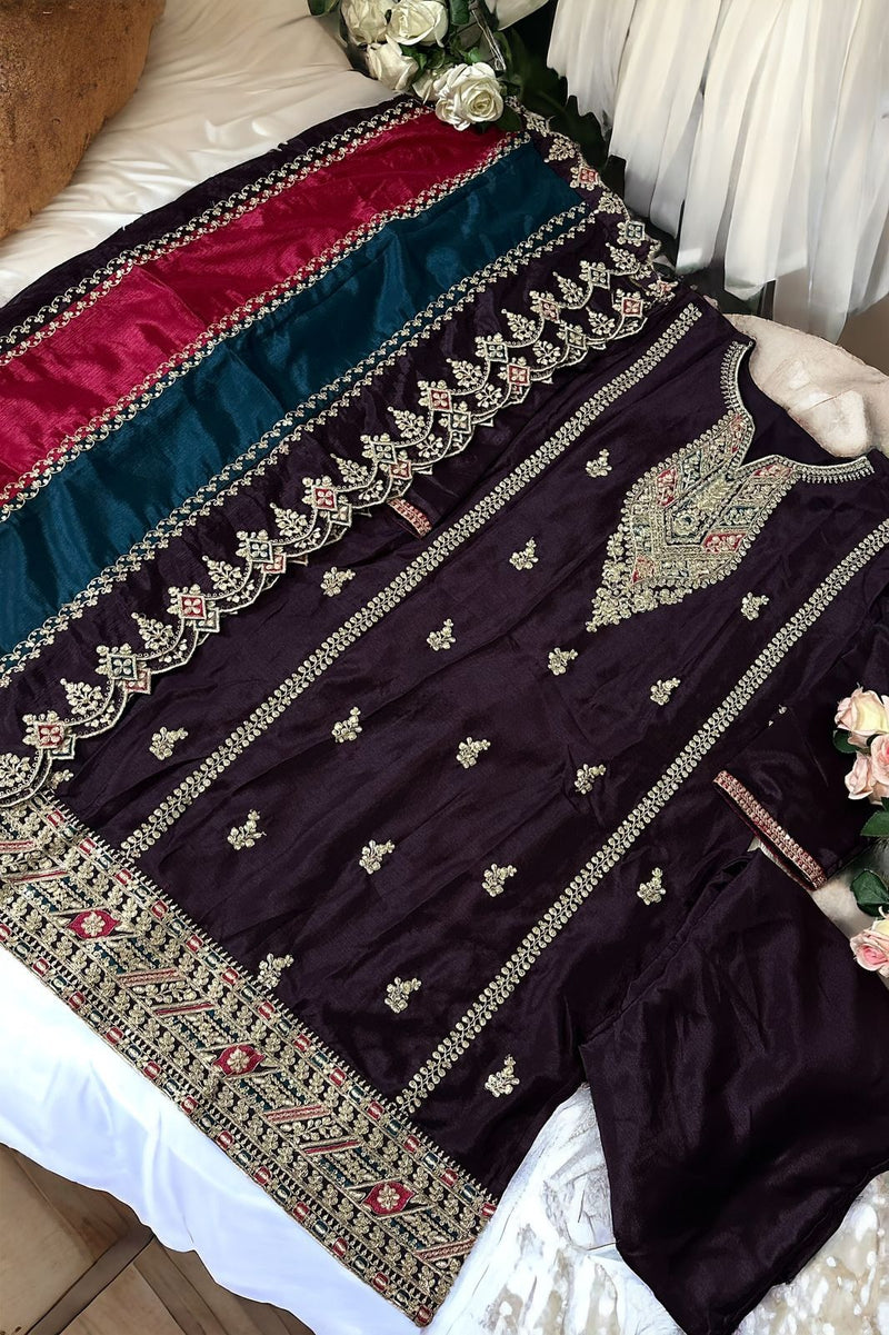 Ziaaz Designs 458 D Chinon Semi Stitched Emboriderd Worked Pakistani Suits