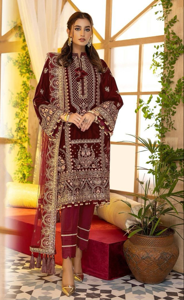 Fepic Rosemeen V 17011 Velvet Embroidery Worked Pakistani Suits