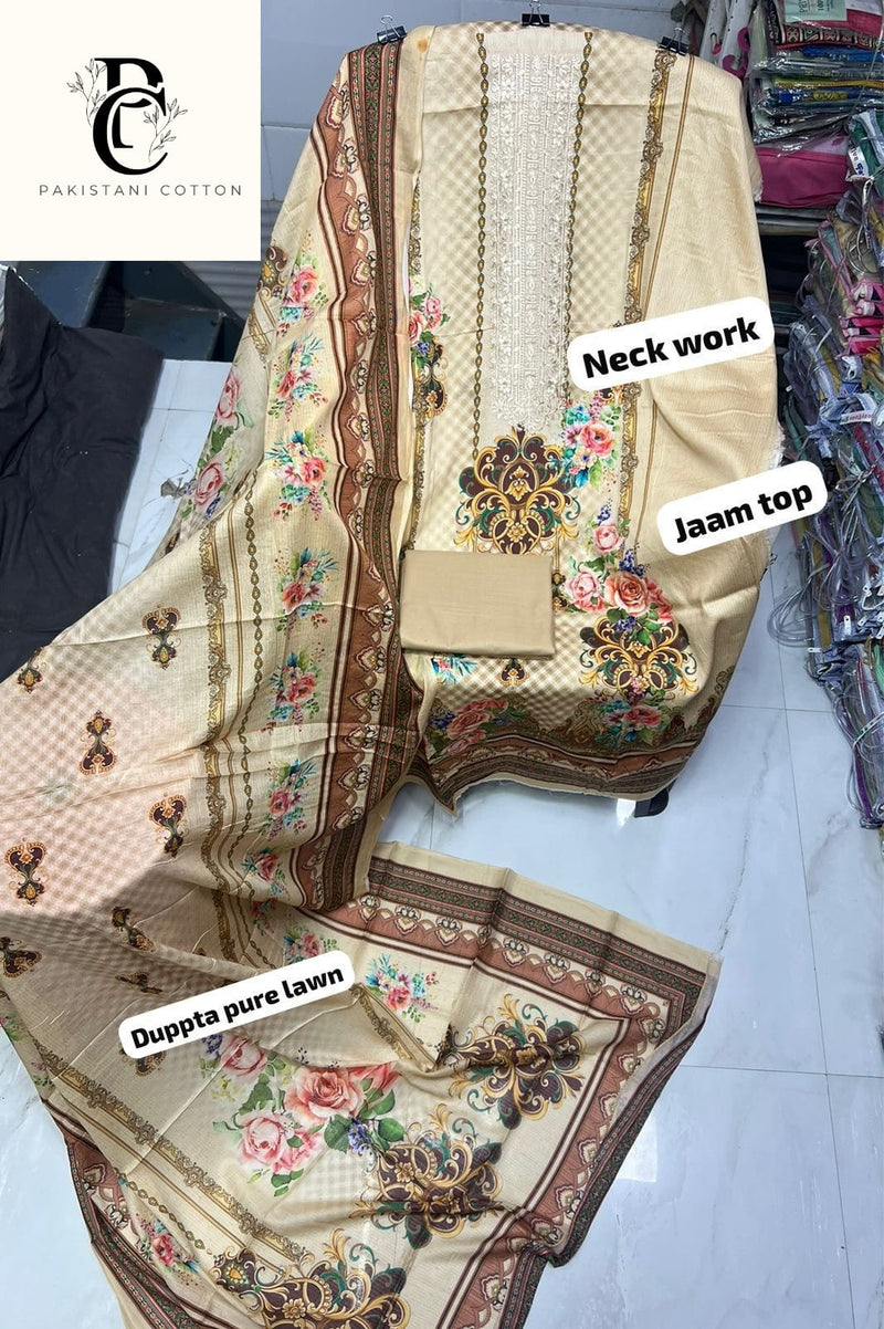 Pakistani Cotton 995 Soft Lawn Embroidered Work Casual Wear Pakistani Suit