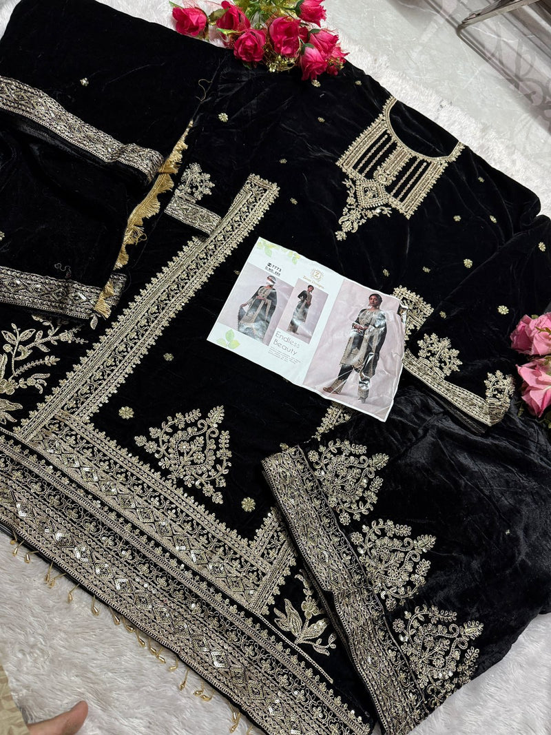 Ziaaz Designs code 660 Velvet Semi stitched outfit with beautiful embroidery worked pakistani suits