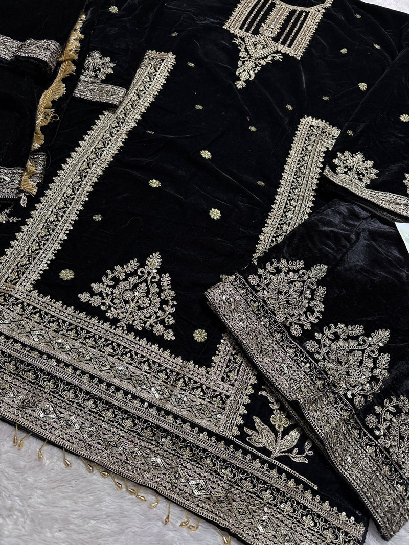 Ziaaz Designs code 660 Velvet Semi stitched outfit with beautiful embroidery worked pakistani suits