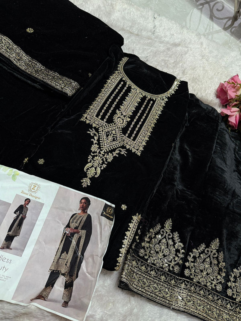 Ziaaz Designs code 660 Velvet Semi stitched outfit with beautiful embroidery worked pakistani suits