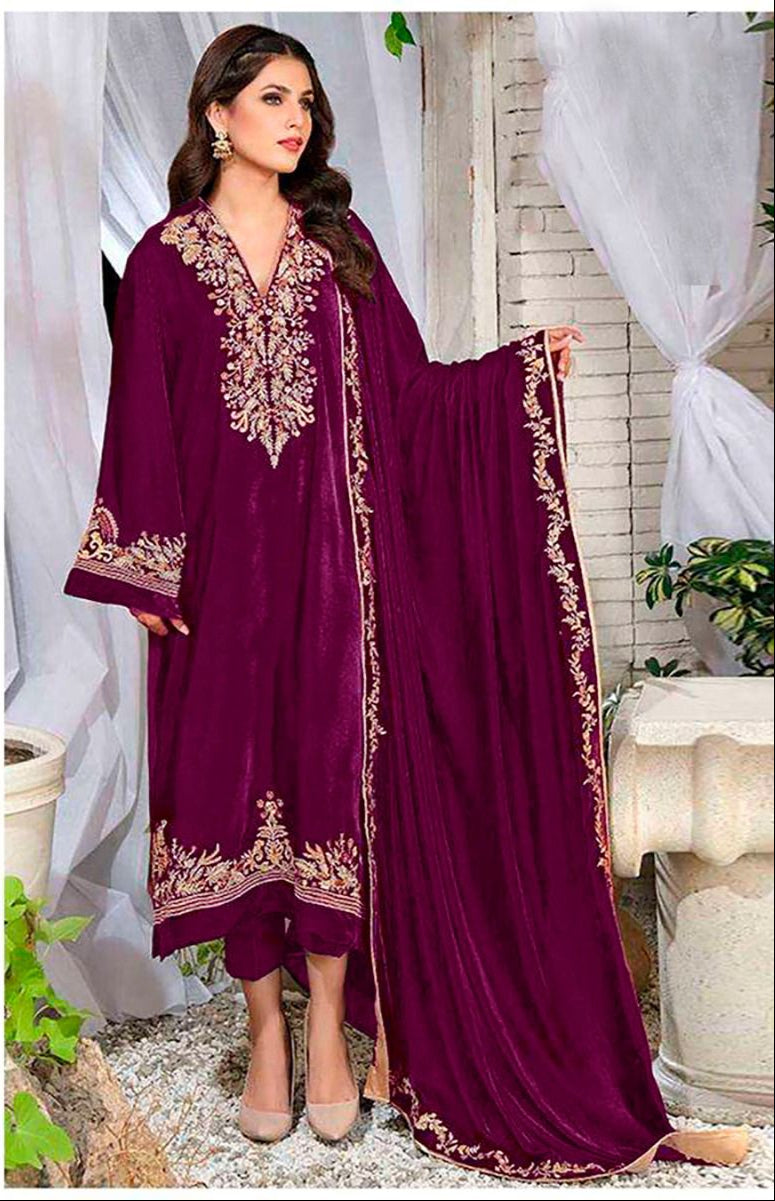 Florent 1024 B 9000 Velvet With Heavy Embroidery Worked Pakistani Suits