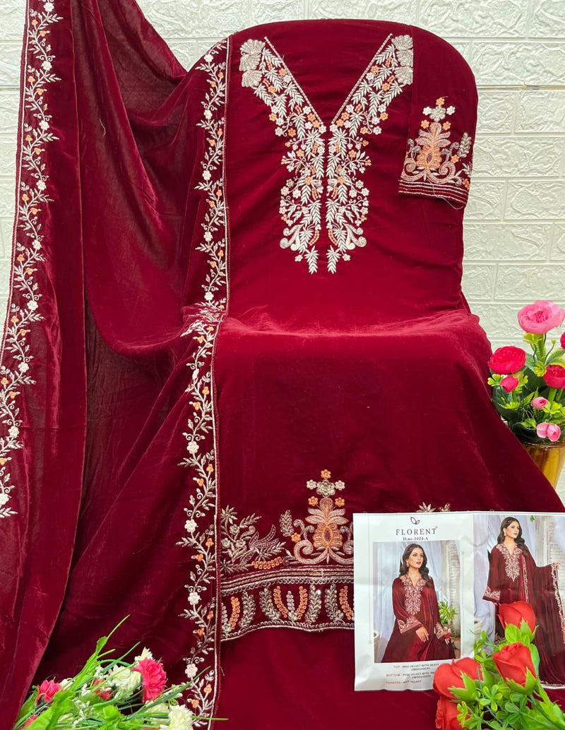 Florent 1024 A 9000 Velvet With Heavy Embroidery Worked Pakistani Suits