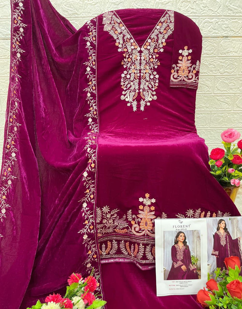 Florent 1024 B 9000 Velvet With Heavy Embroidery Worked Pakistani Suits