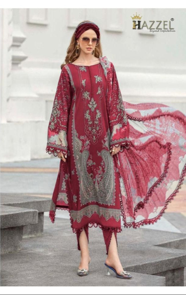 Hazzel 2003 Pure Cotton Printed And Embroidery Patches Worked Pakistani Suits