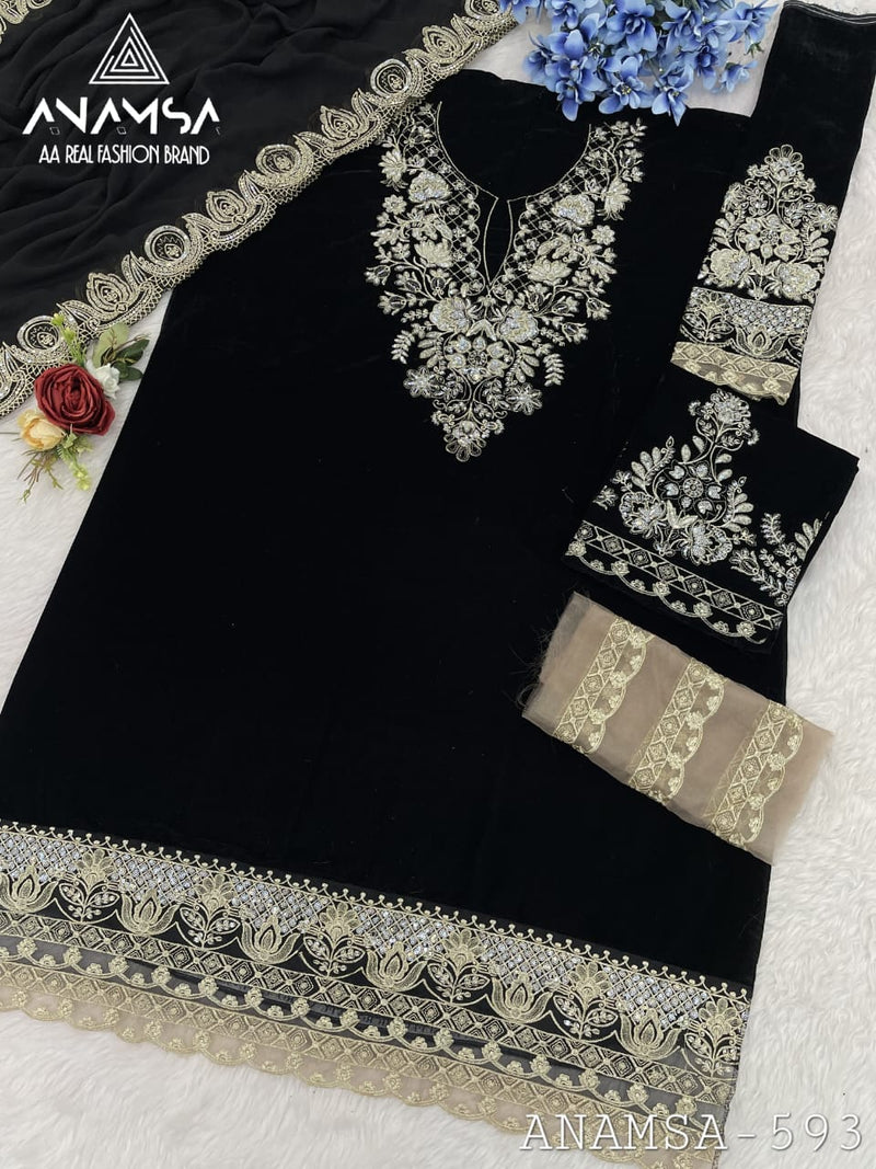 Anamsa 593 With Velvet Heavy Embroidered Beautiful Design Sequence Worked Pakistani Suits