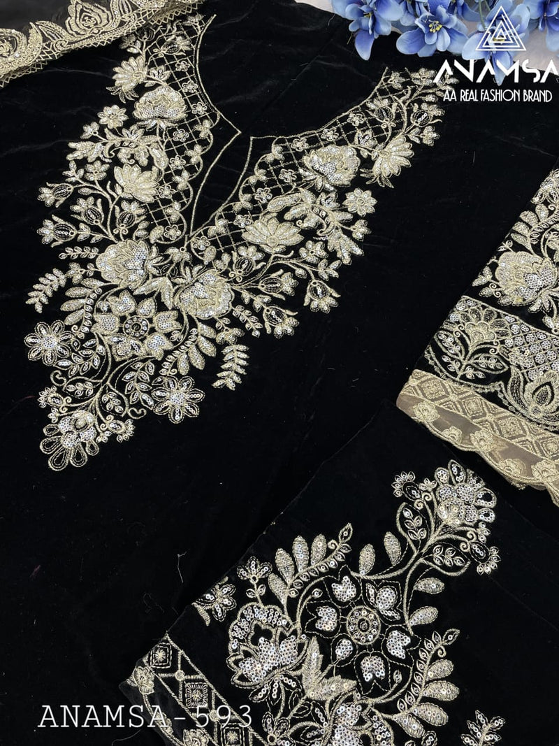 Anamsa 593 With Velvet Heavy Embroidered Beautiful Design Sequence Worked Pakistani Suits