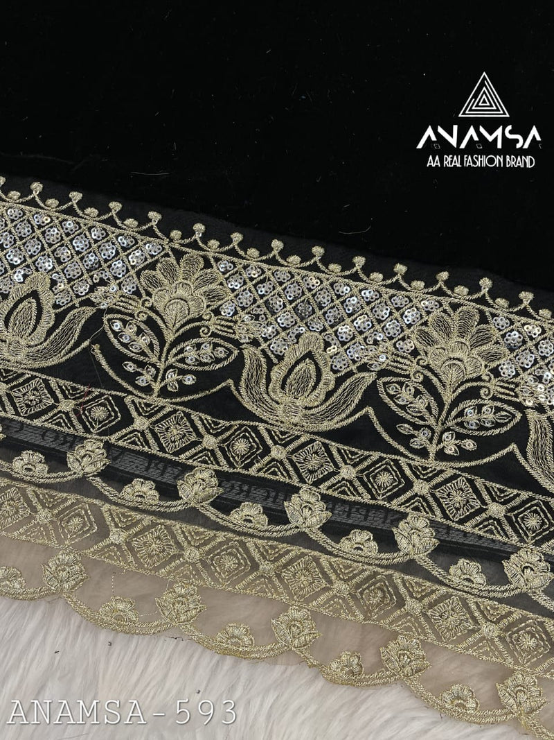 Anamsa 593 With Velvet Heavy Embroidered Beautiful Design Sequence Worked Pakistani Suits