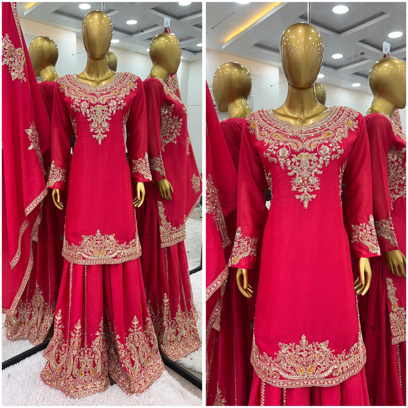 Srk Code 5215 Designer In Pure Chinon With Heavy Embroidery Coding Dori-sequence Worked Pakistani Suits