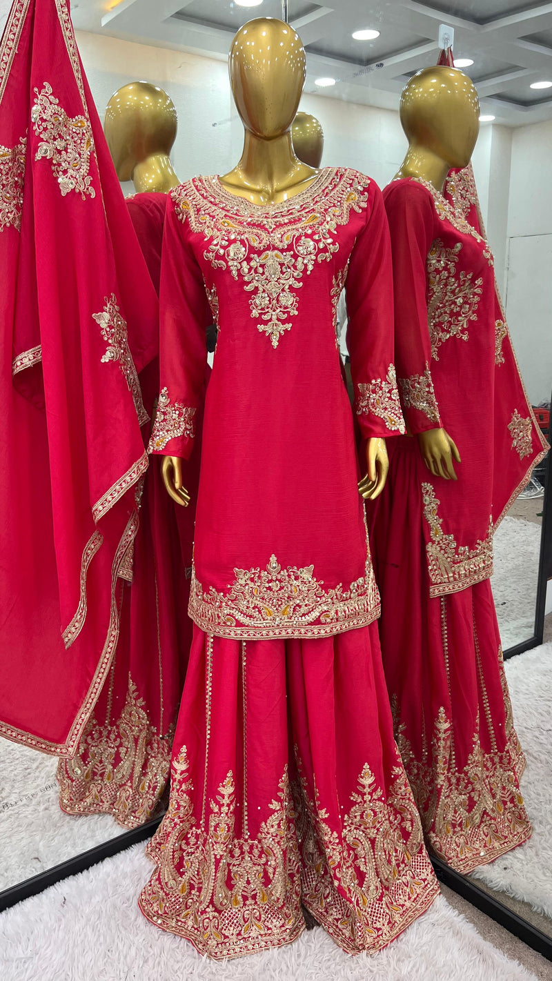 Srk Code 5215 Designer In Pure Chinon With Heavy Embroidery Coding Dori-sequence Worked Pakistani Suits