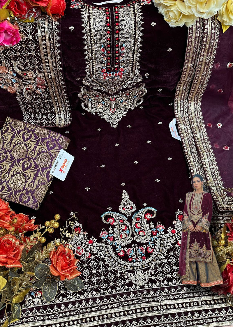 Fepic Rosemeen 17020 C Velvet Embroidered Worked Pakistani Suits