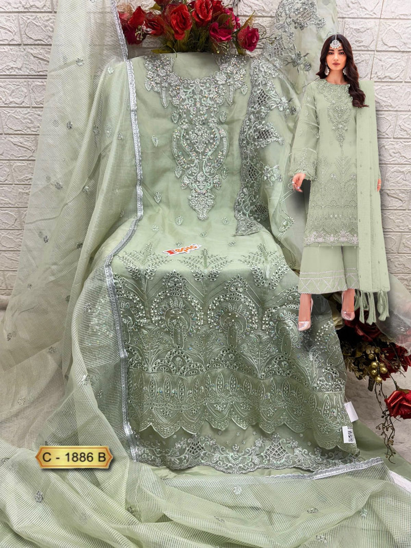 Fepic Rosemeen C 1886 B Organza Embroidered With Heavy Khatli Worked Pakistani Suits