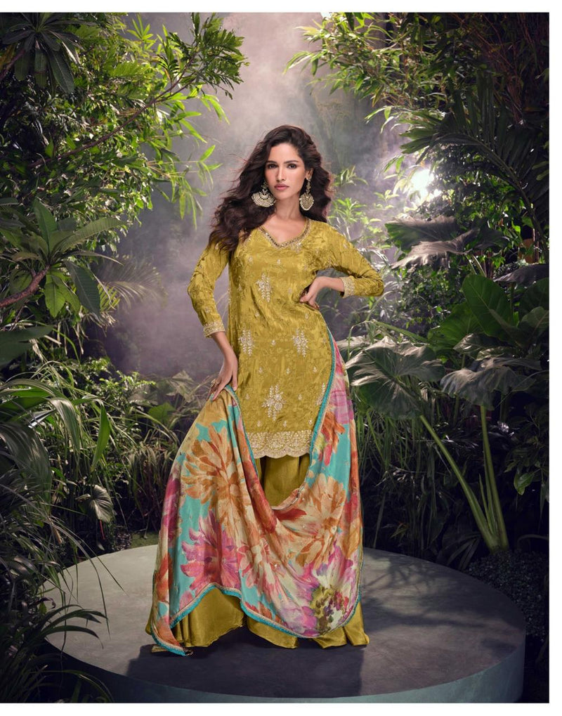 Sayuri Designer 5709 Sehenaaz Premium Real Chinon Silk Embroidered Suits