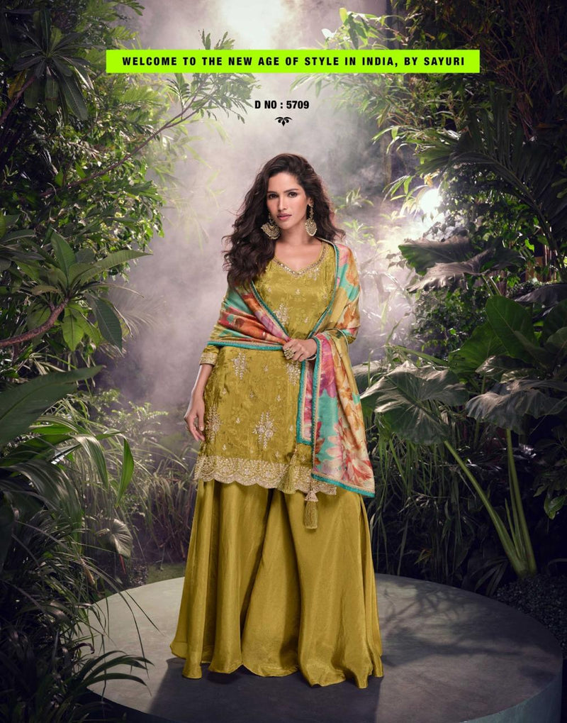 Sayuri Designer 5709 Sehenaaz Premium Real Chinon Silk Embroidered Suits