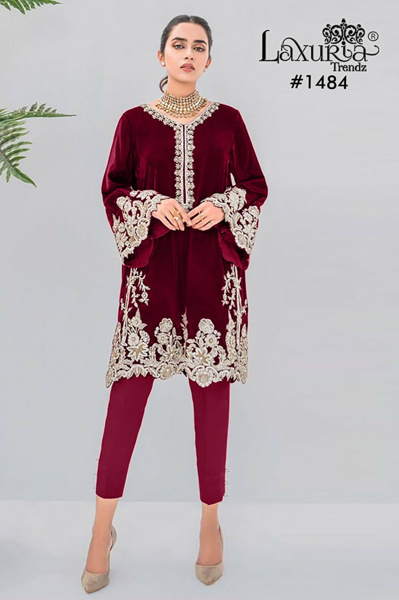 Laxuria Trendz 1484 Designer Embroidery Velvet Tunic Neck Pattern Pakistani Pret Kurti