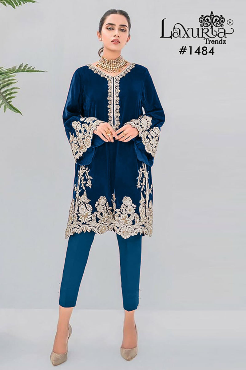 Laxuria Trendz 1484 B Designer Embroidery Velvet Tunic Neck Pattern Pakistani Pret Kurti