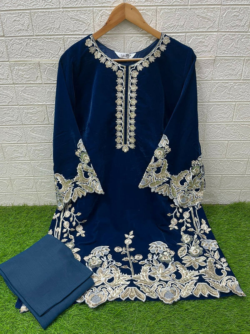 Laxuria Trendz 1484 B Designer Embroidery Velvet Tunic Neck Pattern Pakistani Pret Kurti