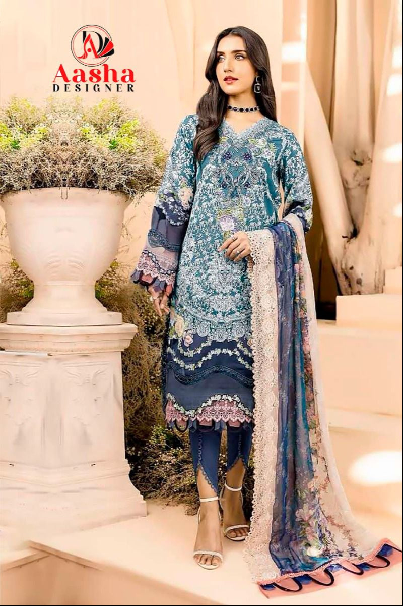 Aasha Designer 1062 B Pure Cotton Print With Heavy Embroidery Worked Pakistani Suits