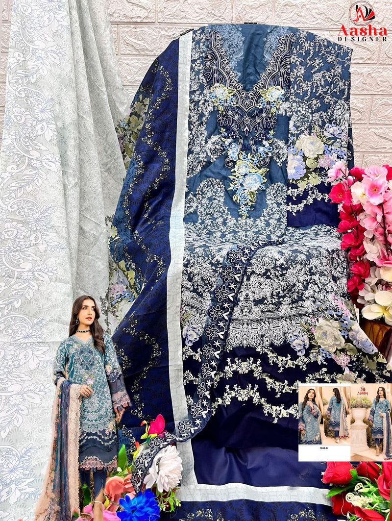 Aasha Designer 1062 B Pure Cotton Print With Heavy Embroidery Worked Pakistani Suits