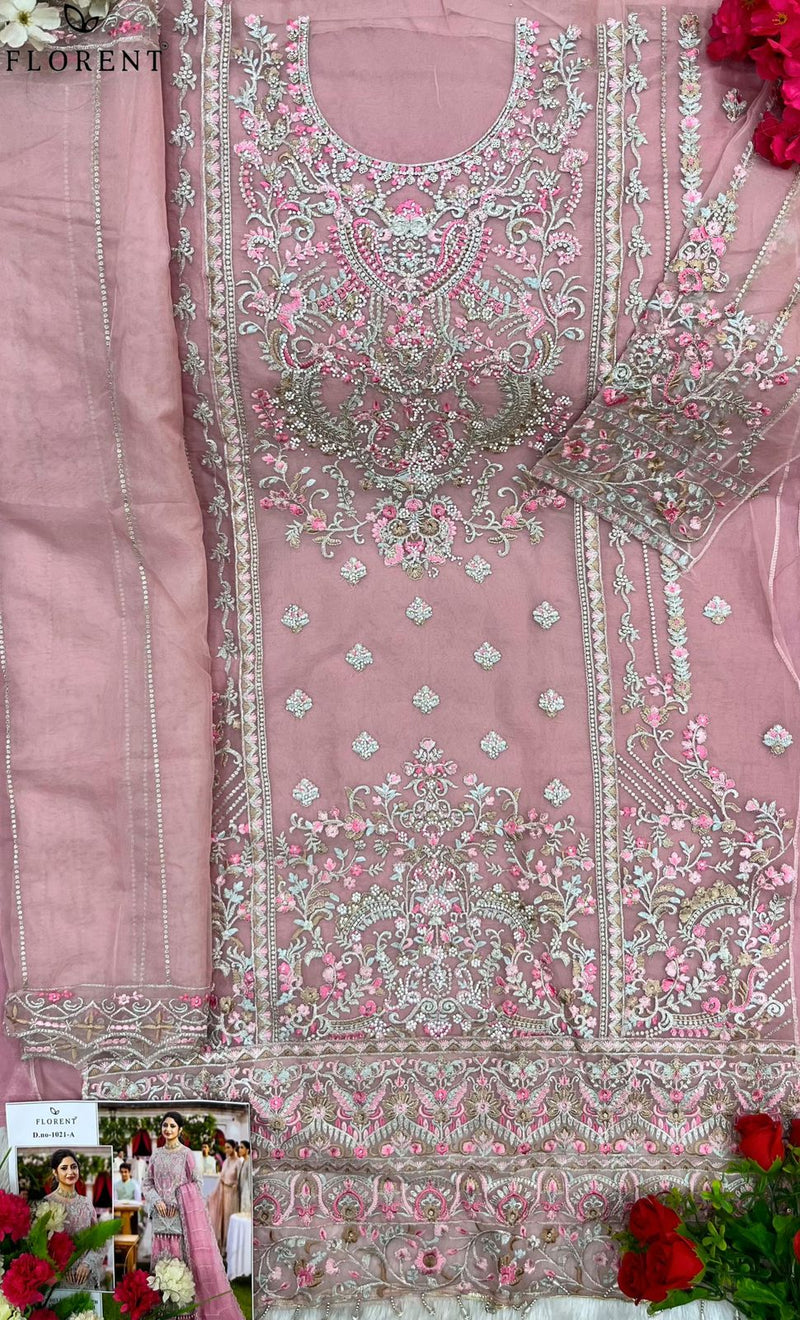 Florent 1021 A Organza With Heavy Embroidery Hand Work Zarkan Worked Pakistani Suits