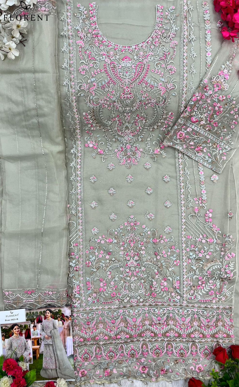 Florent 1021 B Organza With Heavy Embroidery Hand Work Zarkan Worked Pakistani Suits