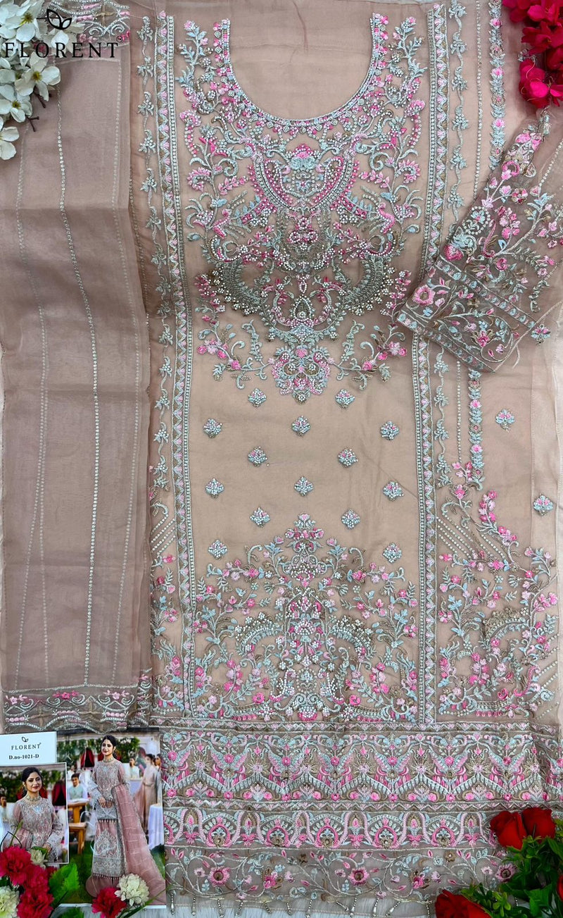 Florent 1021 D Organza With Heavy Embroidery Hand Work Zarkan Worked Pakistani Suits