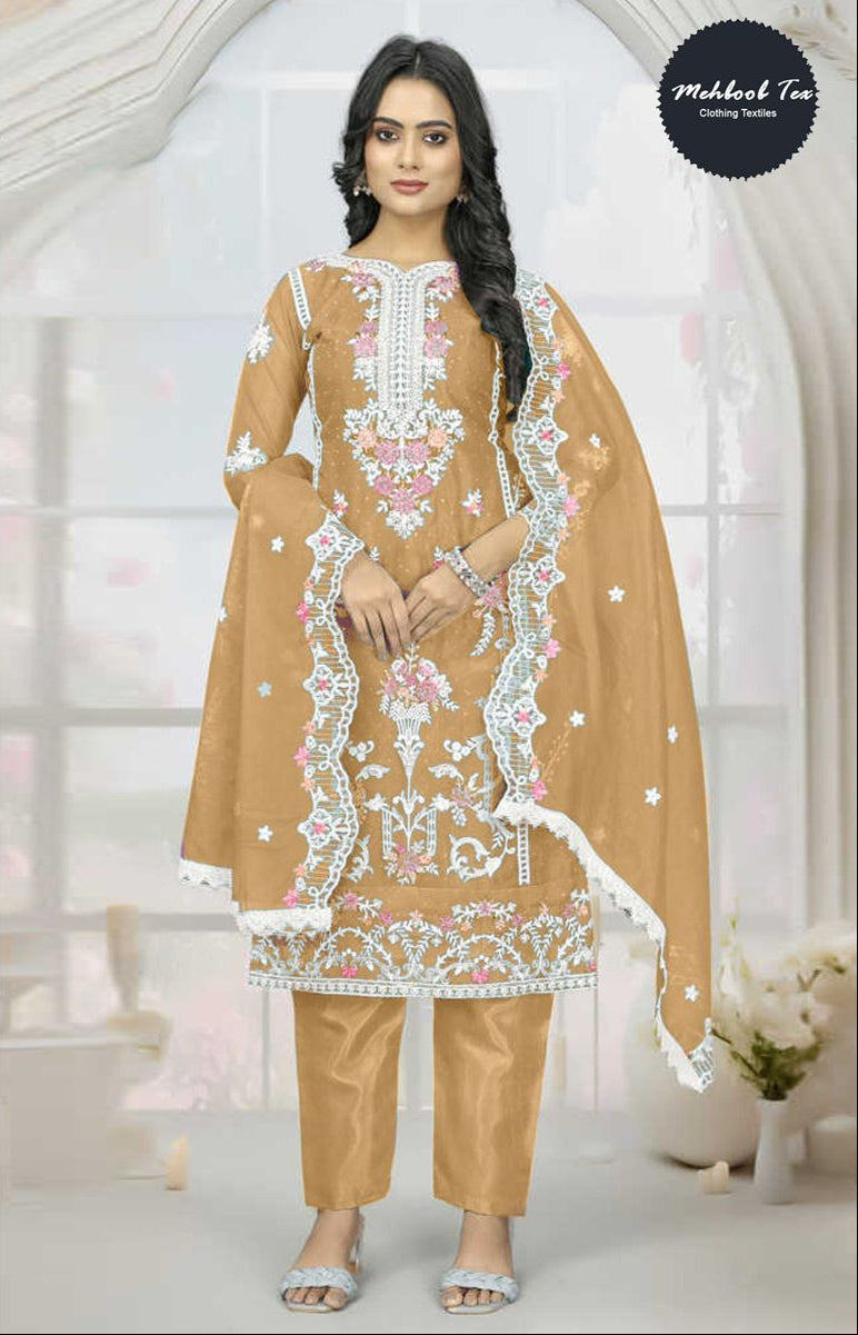 Mehboob Tex 1479 B Organza Embroidery Hand Work Desgin With Jarkan Pakistani Suits