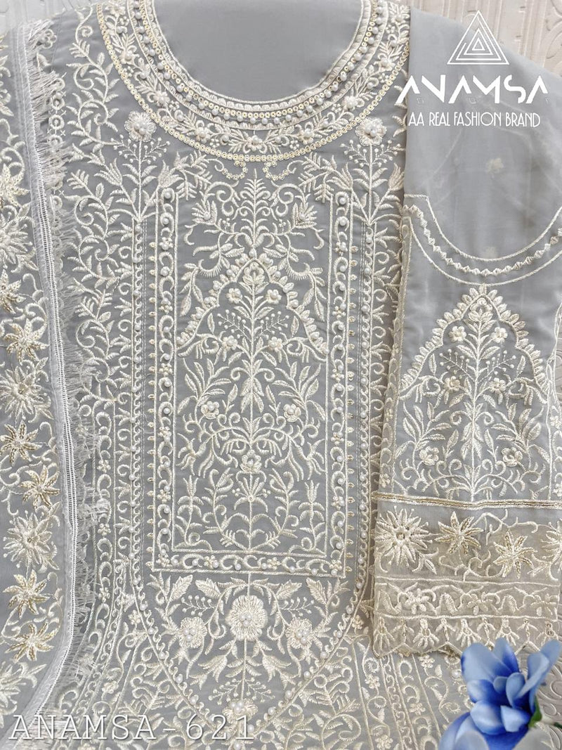 Anamsa 621 Heavy Pure Fox Georgette Heavy Embroidered Sequence Moti Work Pakistani Suits