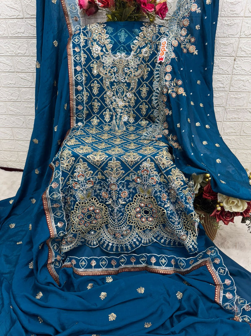 Fepic Rosemeen C 1875 Chinon Heavy Embroidered With Handwork Pakistani Suits