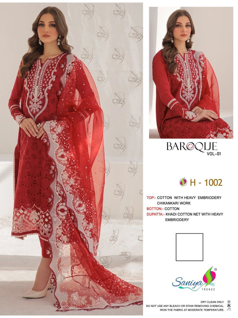 Saniya Trendz Baroque 1002 Cotton With Chikankari Embroidered Worked Pakistani Suits