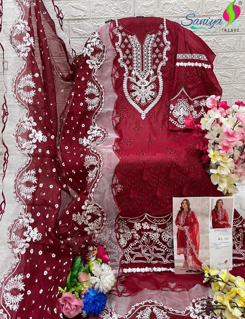 Saniya Trendz Baroque 1002 Cotton With Chikankari Embroidered Worked Pakistani Suits