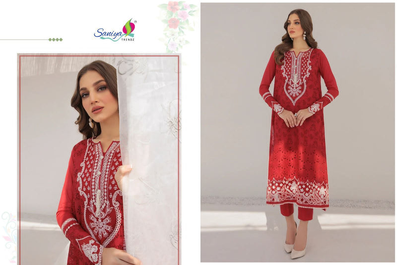 Saniya Trendz Baroque 1002 Cotton With Chikankari Embroidered Worked Pakistani Suits