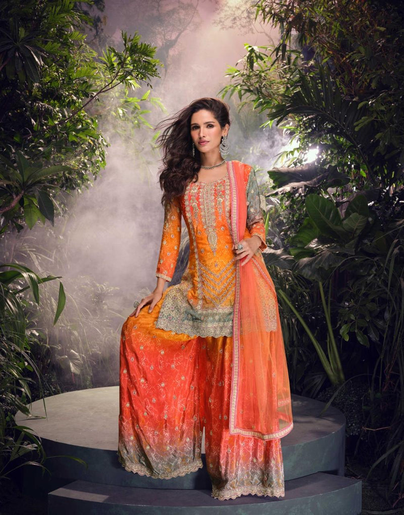 Sayuri Carnival 5724 Premium Real Chinon Silk Multi Color Sharara Suits