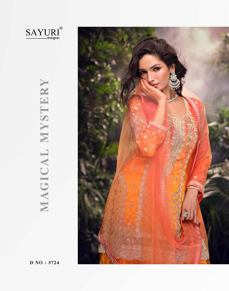 Sayuri Carnival 5724 Premium Real Chinon Silk Multi Color Sharara Suits