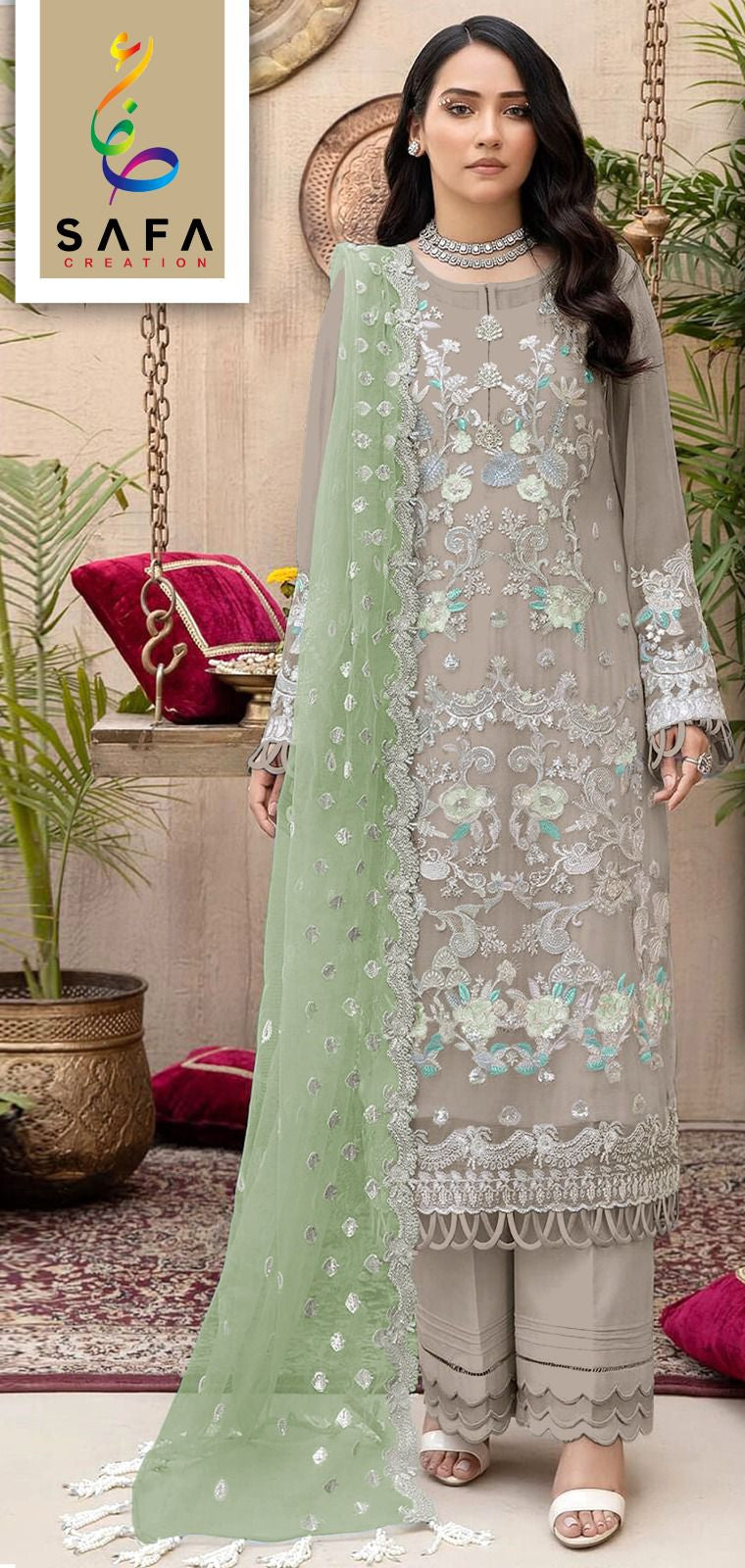 Safa Sf 920 F Georgette With Designer Embroidery And Zarkhan Diamond Work Pakistani Suits