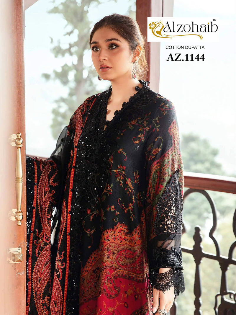 Alzohaib Az 1144 Pure Cotton Print With Heavy Embrodairy Patches Worked Pakistani Suits