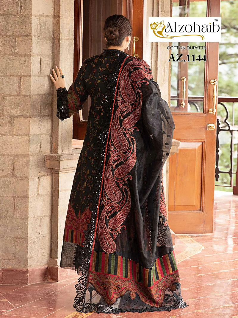 Alzohaib Az 1144 Pure Cotton Print With Heavy Embrodairy Patches Worked Pakistani Suits