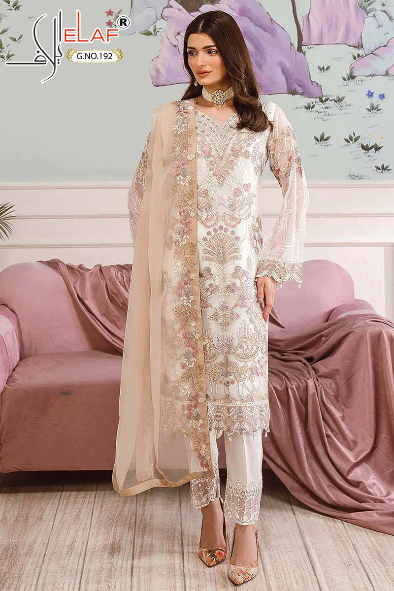 Elaf 192 Heavy Faux Georgette Embroidered With  Cut Worked Pakistani Suits