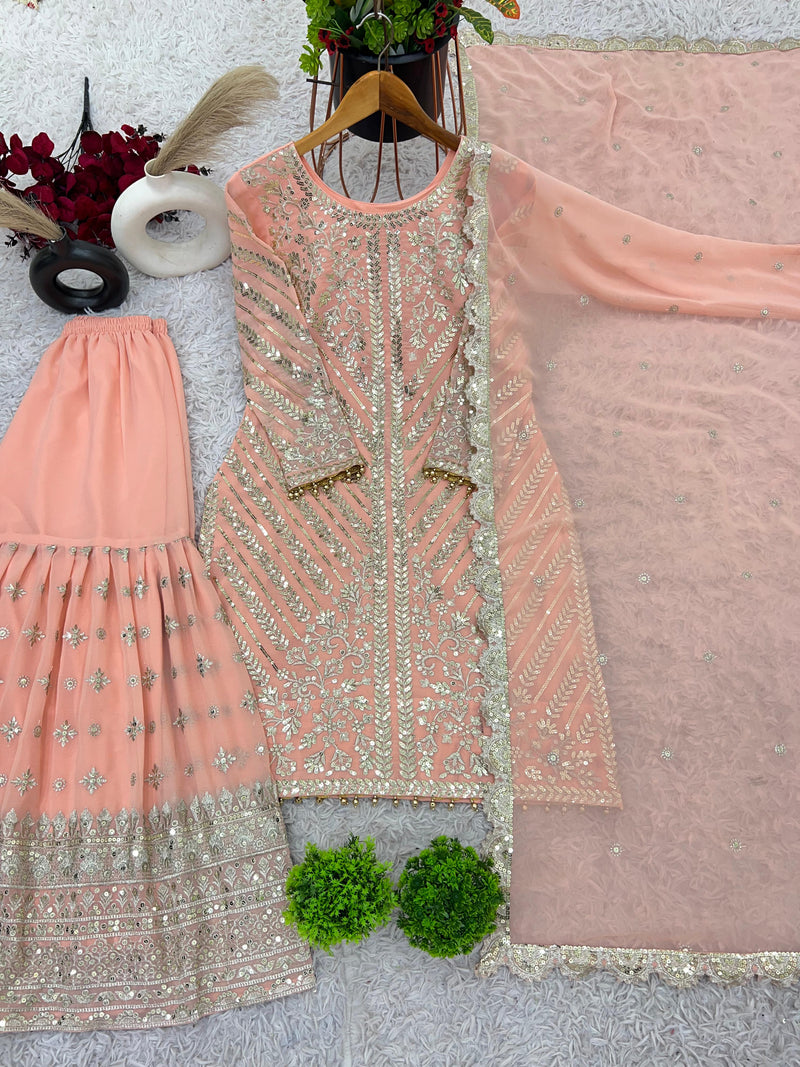 ZSR 3099 Designer Party Wear Look Top Plazzo And Dupatta With Heavy Embroidery Work Pakistani Suits