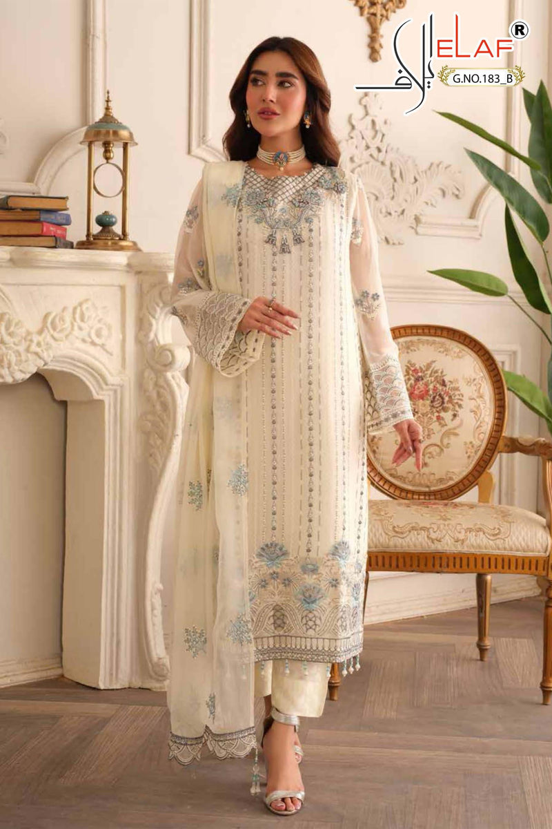 Elaf 183 B Heavy Faux Georgette Embroidered With Pearl Cut Worked Pakistani Suits