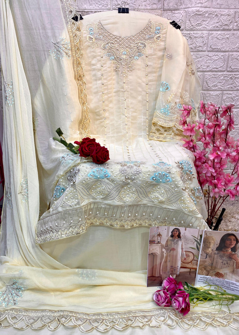 Elaf 183 B Heavy Faux Georgette Embroidered With Pearl Cut Worked Pakistani Suits