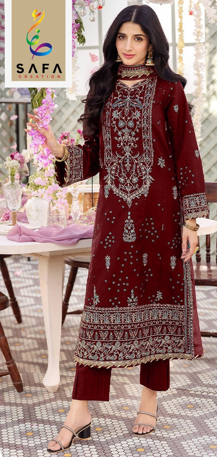 Safa Creation 919 C Premium Georgette With Embroidery Latkan And Back Side Work Pakistani Suits