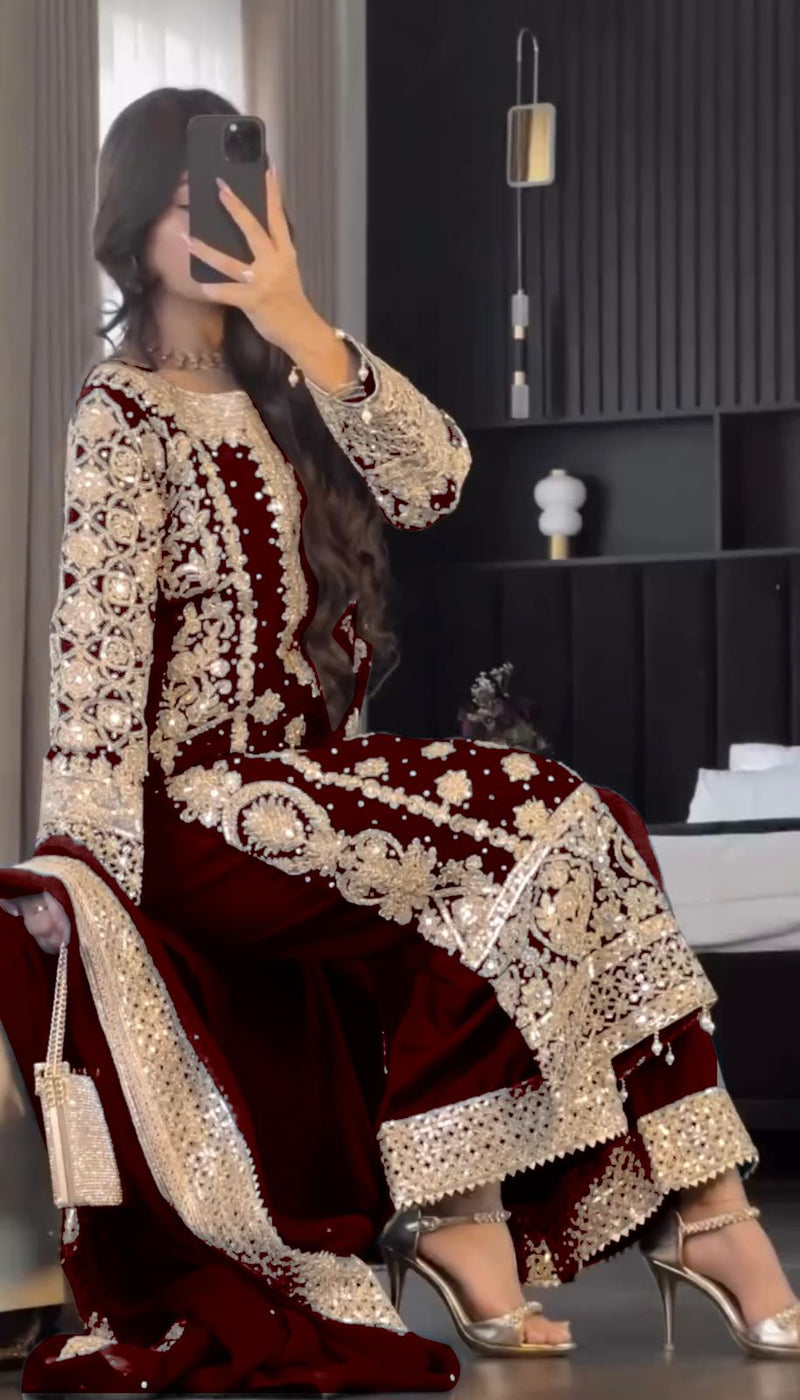 SR 1654 Faux Georgette Heavy Embroidery Sequence Work Full Sleeve Revet Moti Work Pakistani Suits